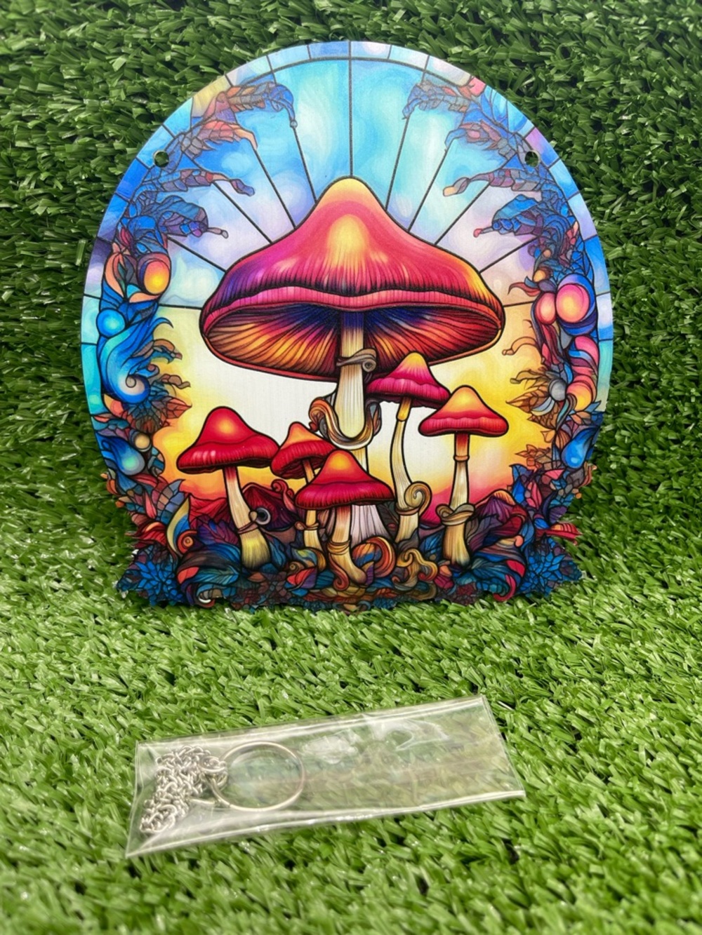 Vibrant Red Mushroom Art Round Wall Hanging - Picture 7 of 11